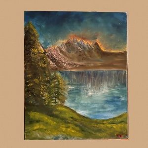 One of a kind oil painting Mountain Lake
